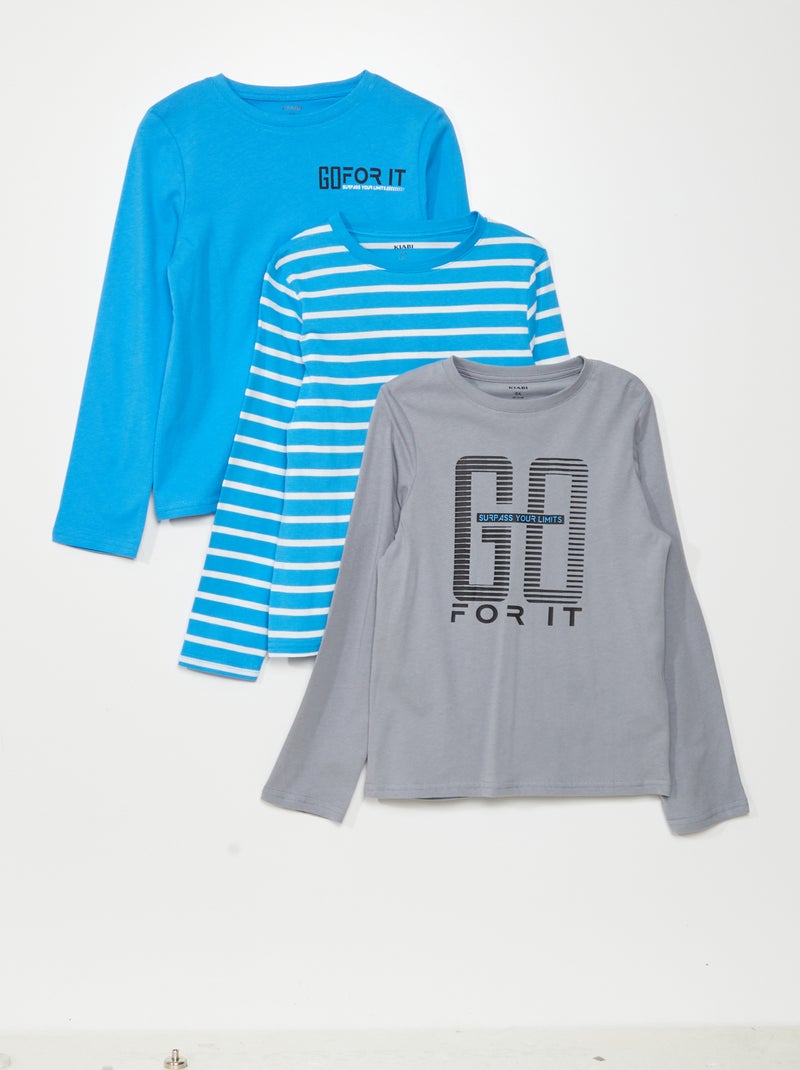 Setje met 3 jersey T-shirts met lange mouw GRIJS - Kiabi