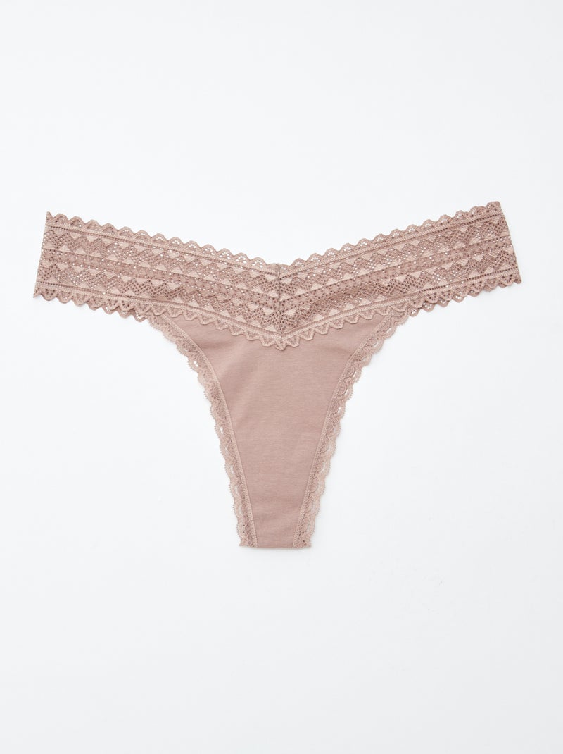 Setje met 3 katoenen strings met kant ROSE - Kiabi