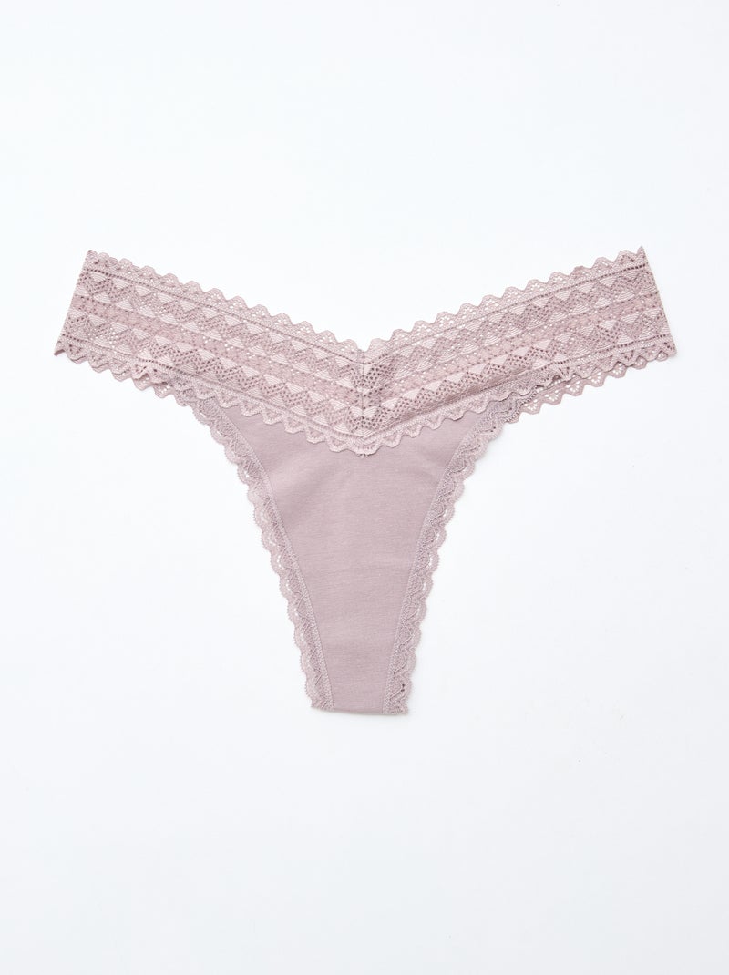 Setje met 3 katoenen strings met kant Rose - Kiabi