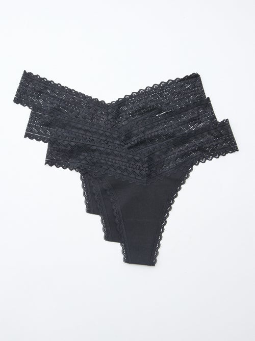 Setje met 3 katoenen strings met kant - Kiabi