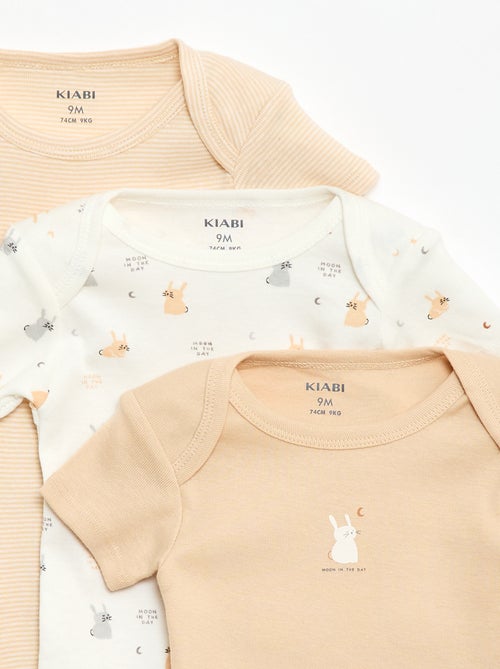 Setje met 3 katoenenbody's met print - Kiabi