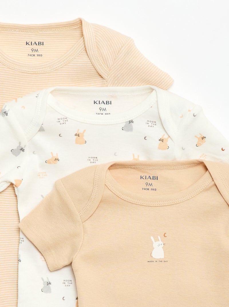Setje met 3 katoenenbody's met print Biege - Kiabi
