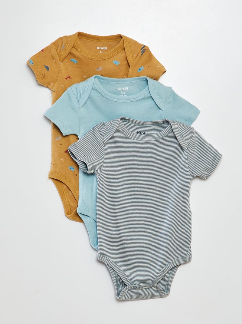 Setje met 3 katoenenbody's met print BRUIN - Kiabi