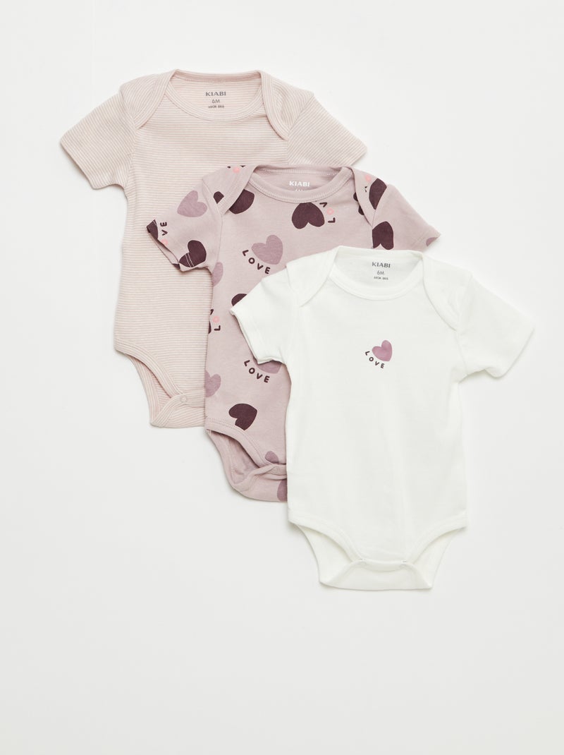 Setje met 3 katoenenbody's met print Paars - Kiabi