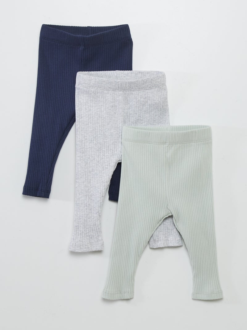 Setje met 3 leggings van ribstof GROEN - Kiabi