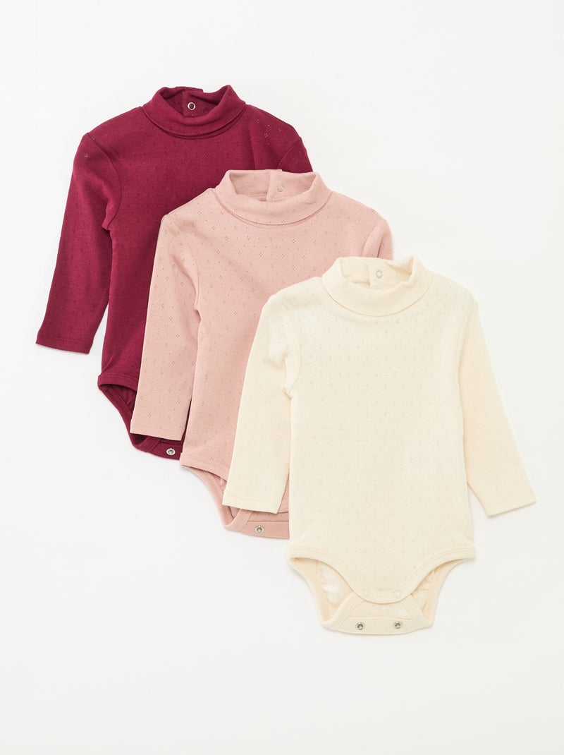 Setje met 3 meegroeirompertjes van pointelletricot Paars - Kiabi