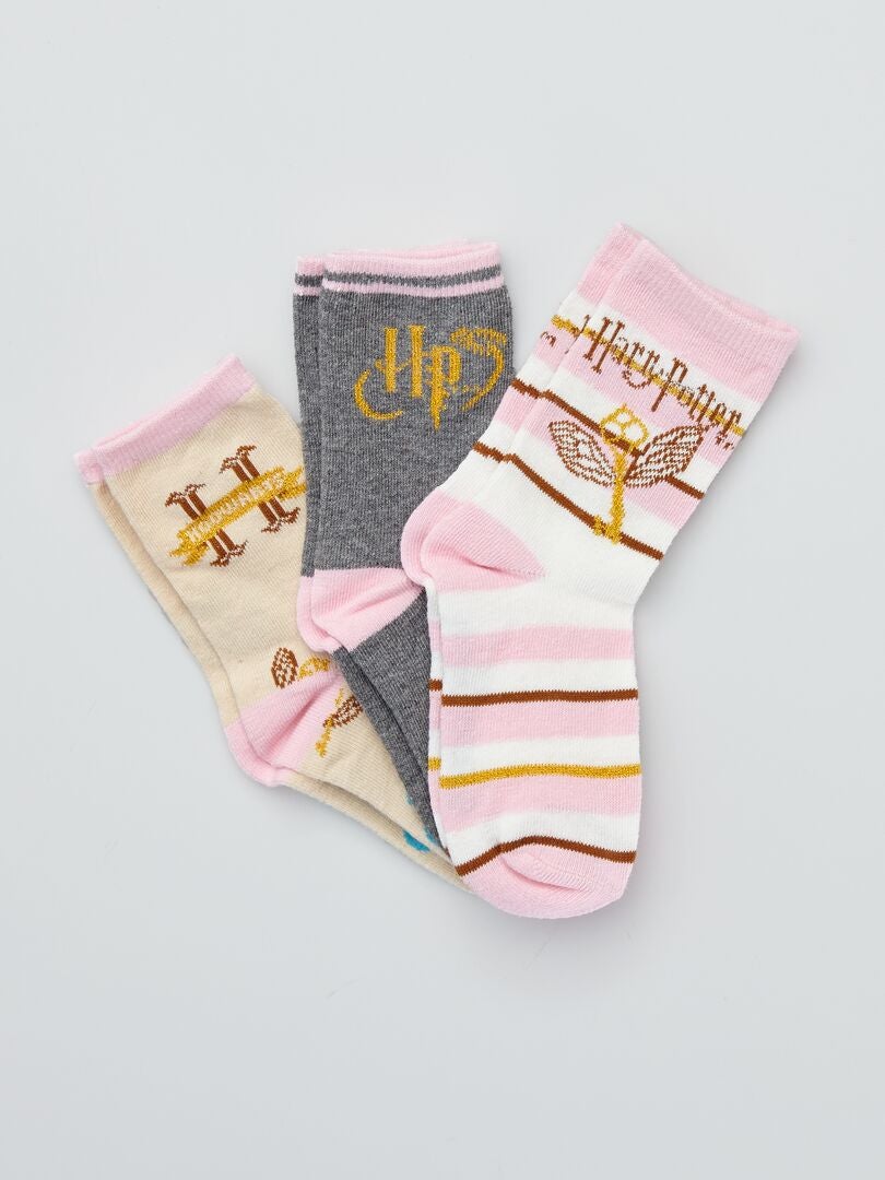 Setje met 3 paar Harry Potter-sokken grijs / roze - Kiabi