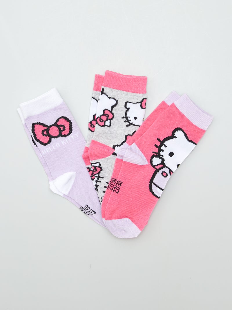Setje met 3 paar lange 'Hello Kitty'-sokken PAARS - Kiabi