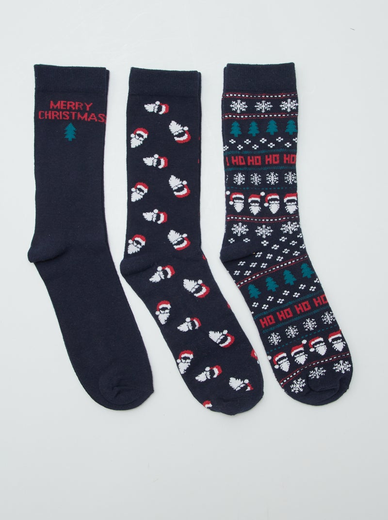 Setje met 3 paar sokken met kerstmotief BLAUW - Kiabi