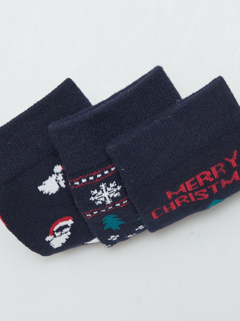 Setje met 3 paar sokken met kerstmotief BLAUW - Kiabi