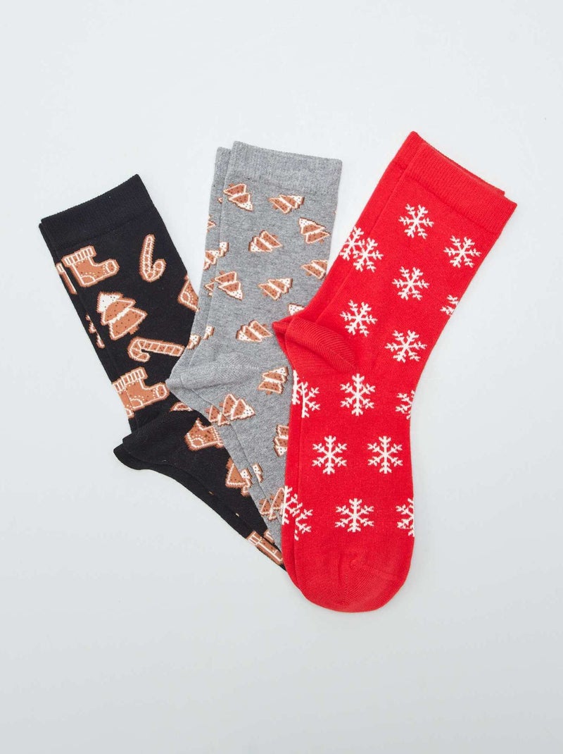 Setje met 3 paar sokken met kerstmotief GRIJS - Kiabi