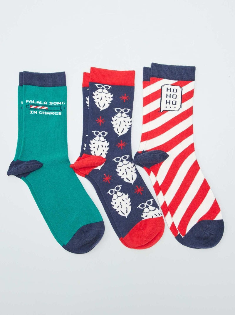 Setje met 3 paar sokken met kerstmotief ROOD - Kiabi