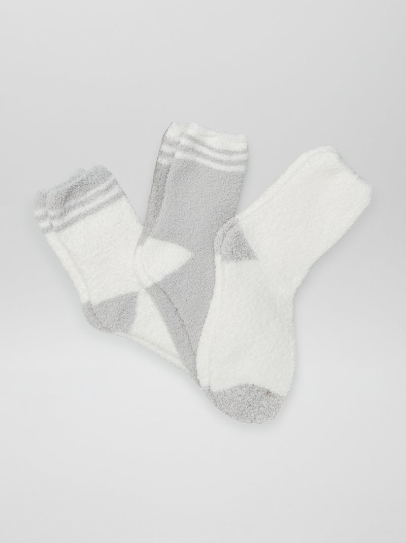 Setje met 3 paar tweekleurige sokken van teddyfleece GRIJS - Kiabi