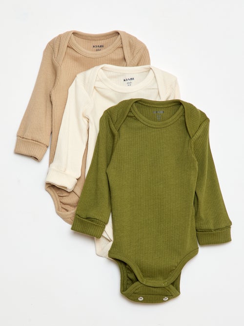 Setje met 3 rompertjes met envelophals en lange mouw - Kiabi