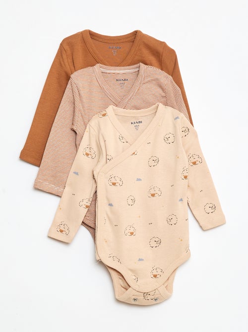 Setje met 3 rompertjes met lange mouw en drukknoopsluiting - Kiabi