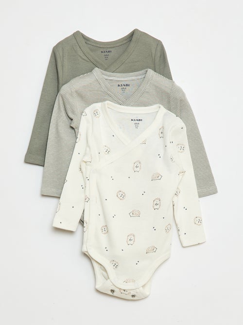 Setje met 3 rompertjes met lange mouw en drukknoopsluiting - Kiabi