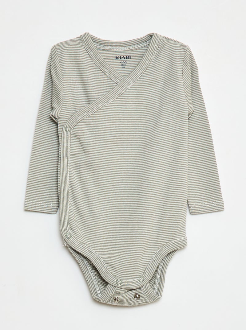 Setje met 3 rompertjes met lange mouw en drukknoopsluiting Groen - Kiabi