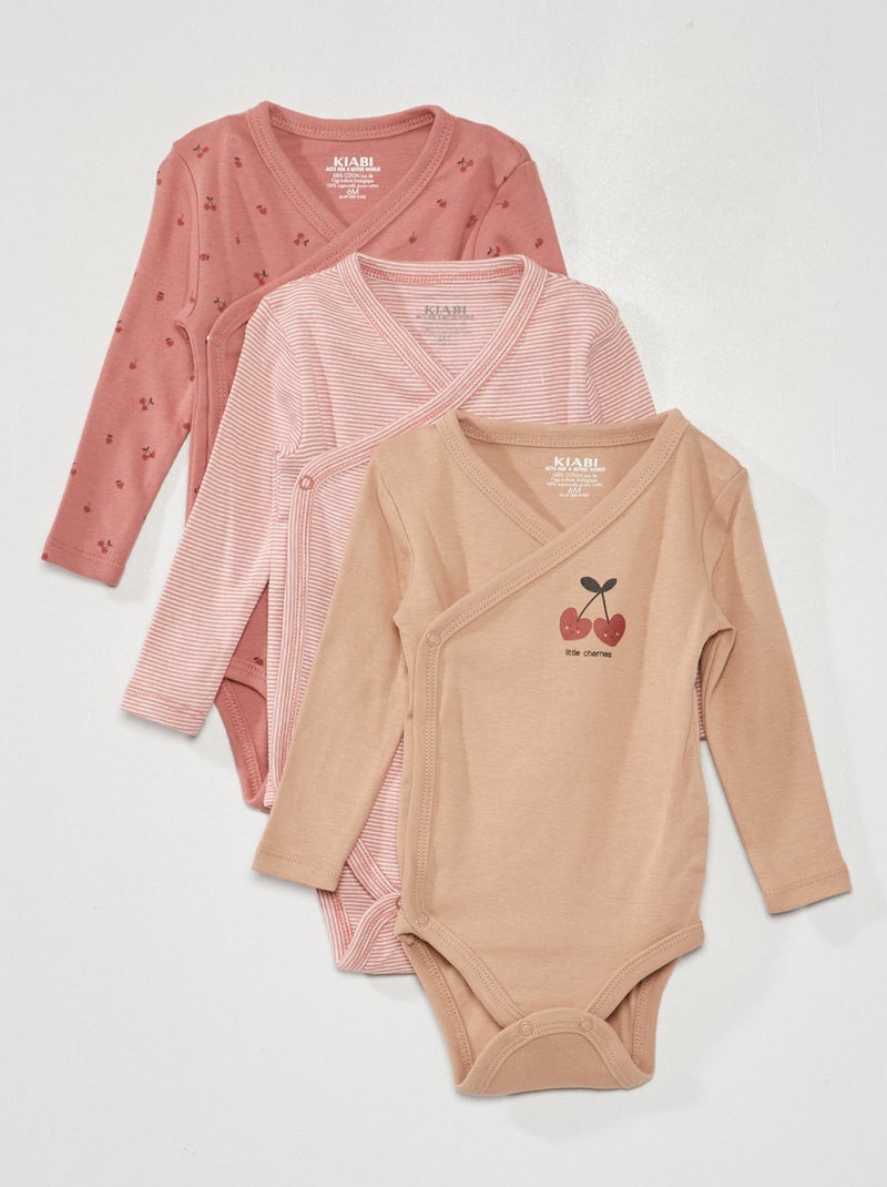 Setje met 3 rompertjes van ribtricot - 3-delig ROSE - Kiabi