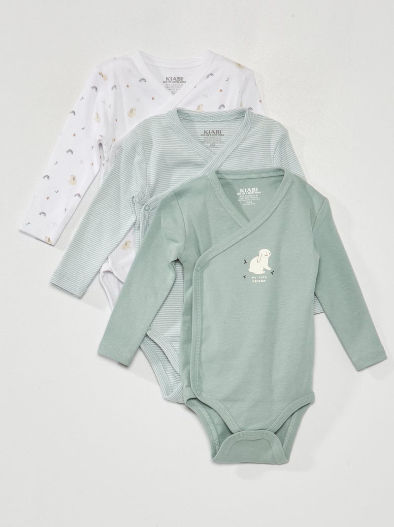 Setje met 3 rompertjes van ribtricot - 3-delig WIT - Kiabi