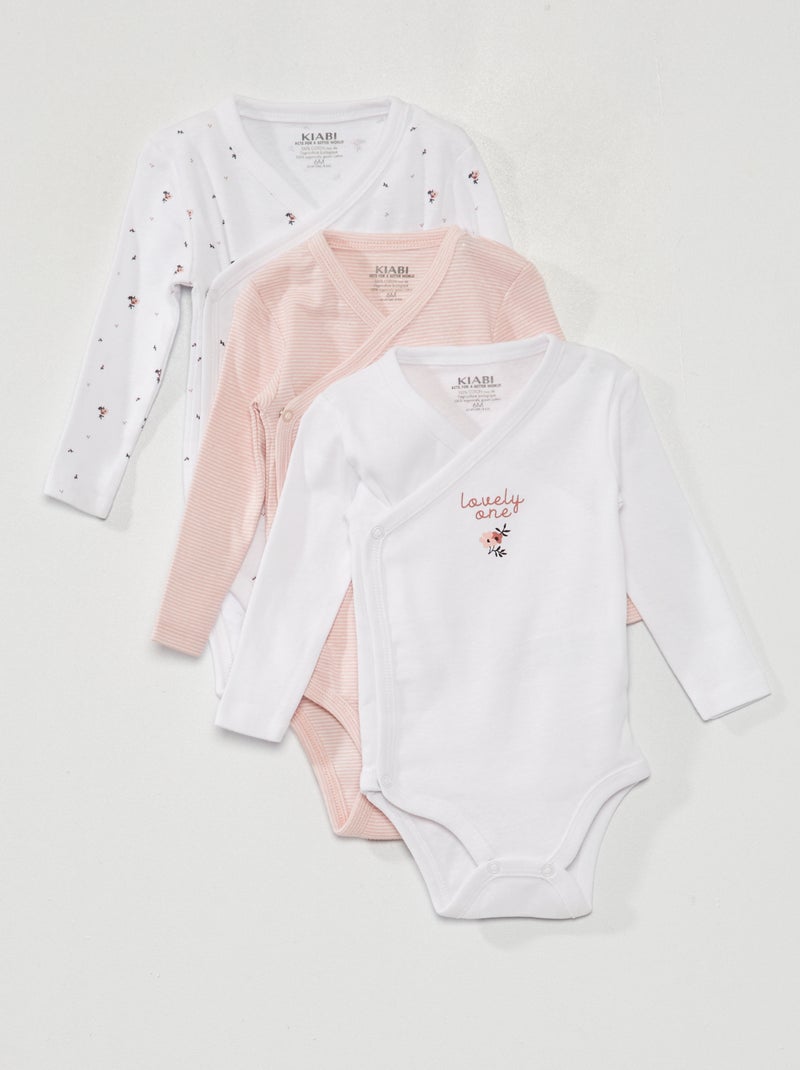 Setje met 3 rompertjes van ribtricot - 3-delig WIT - Kiabi