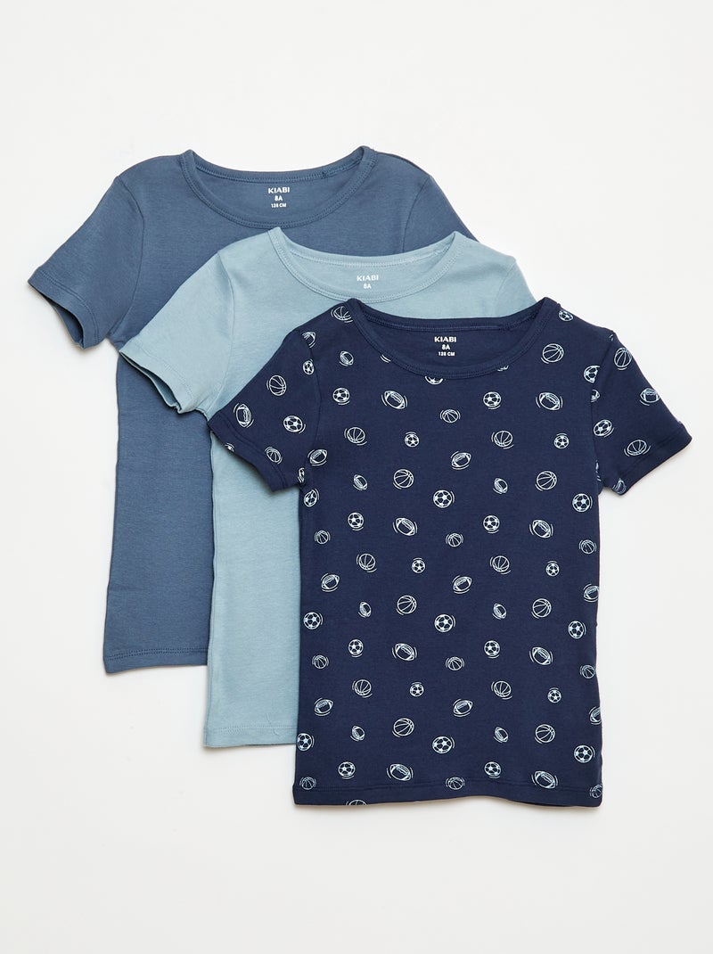Setje met 3 slim-fit shirts met korte mouw Blauw - Kiabi