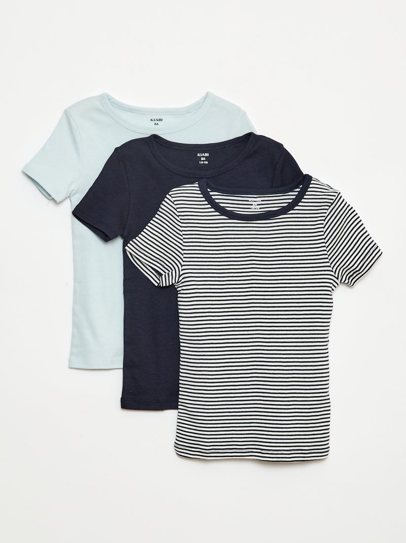 Setje met 3 slim-fit shirts met korte mouw Blauw - Kiabi