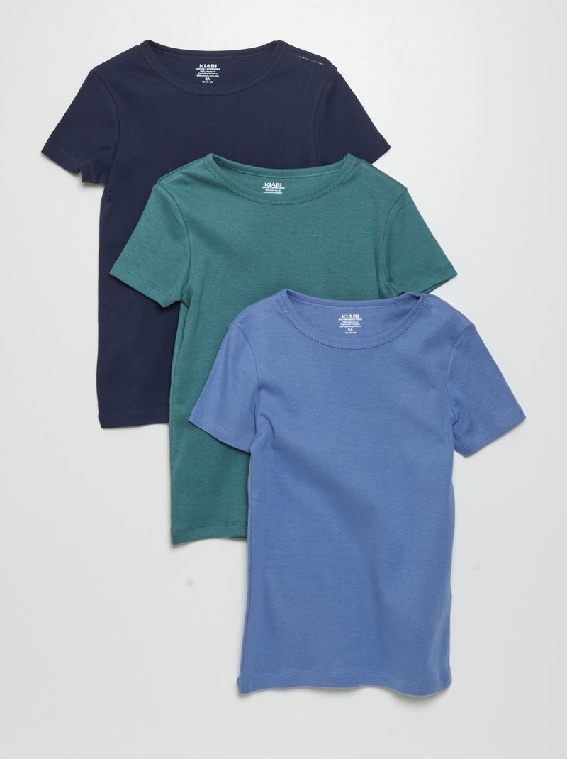 Setje met 3 slim-fit shirts met korte mouw BLAUW - Kiabi
