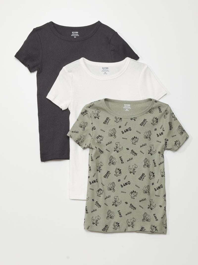 Setje met 3 slim-fit shirts met korte mouw GRIJS - Kiabi