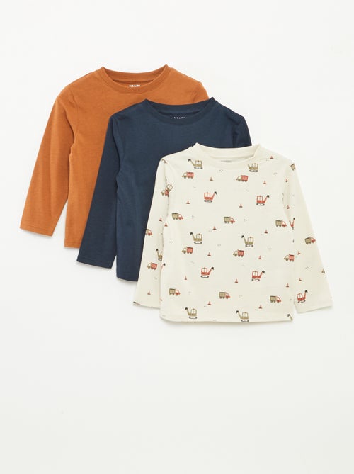 Setje met 3 T-shirts met lange mouw waarvan 1 met motiefje - Kiabi