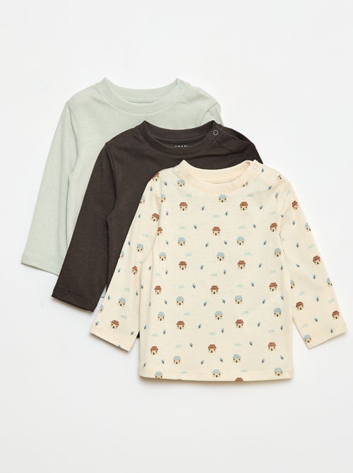 Setje met 3 T-shirts met lange mouw waarvan 1 met motiefje - Kiabi