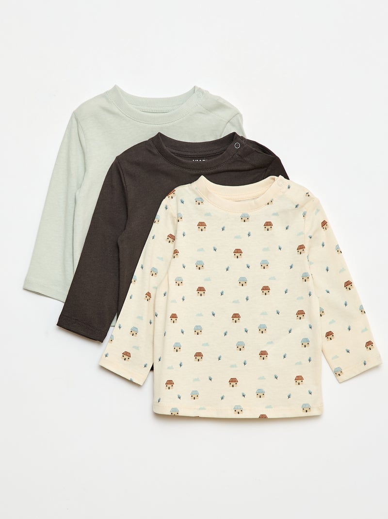 Setje met 3 T-shirts met lange mouw waarvan 1 met motiefje Wit - Kiabi