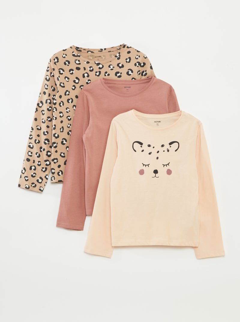 Setje met 3 T-shirts met lange mouwen en ronde hals Biege - Kiabi