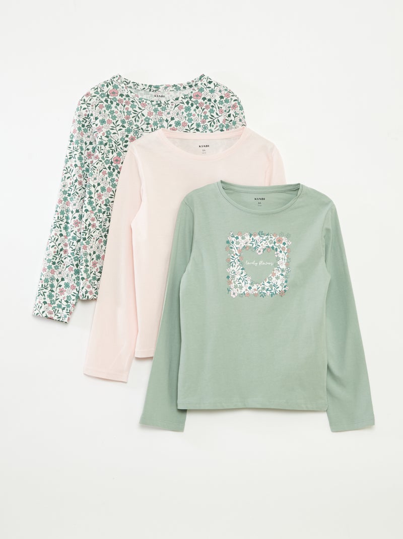 Setje met 3 T-shirts met lange mouwen en ronde hals Blauw - Kiabi