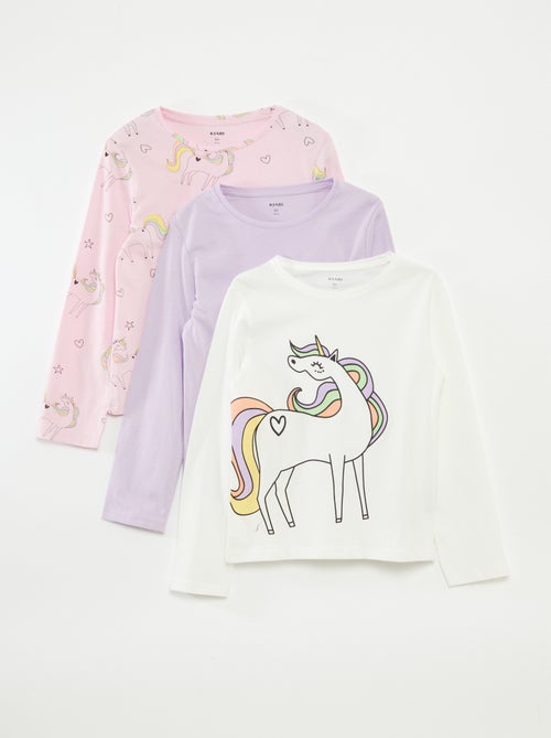 Setje met 3 T-shirts met lange mouwen en ronde hals - Kiabi