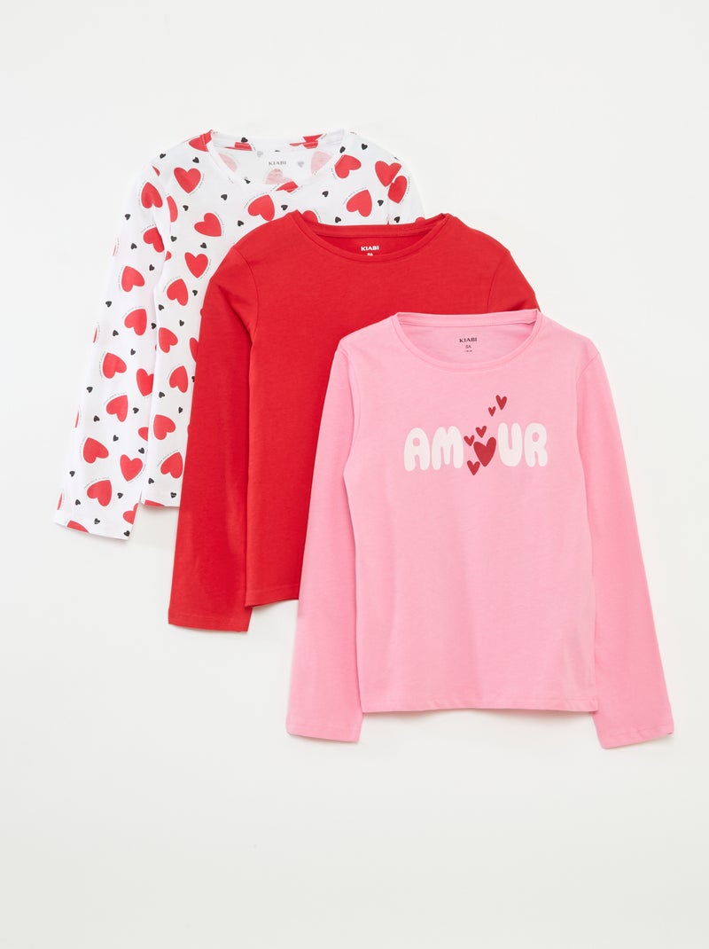 Setje met 3 T-shirts met lange mouwen en ronde hals Rood - Kiabi