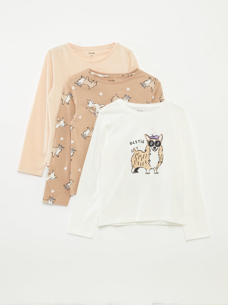Setje met 3 T-shirts met lange mouwen en ronde hals Wit - Kiabi