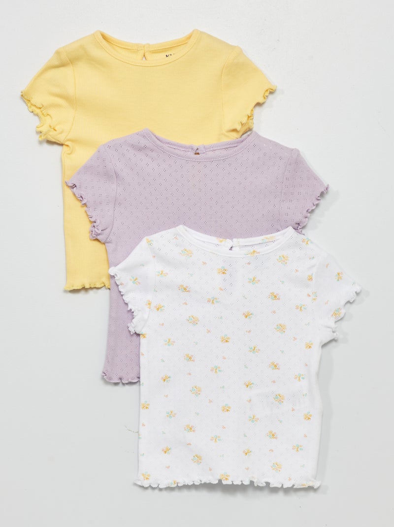 Setje met 3 T-shirts van tricot met fijn ajourmotiefje WIT - Kiabi