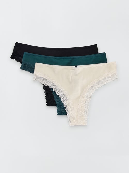 Setje met 3 tangaslips van ribtricot - Kiabi