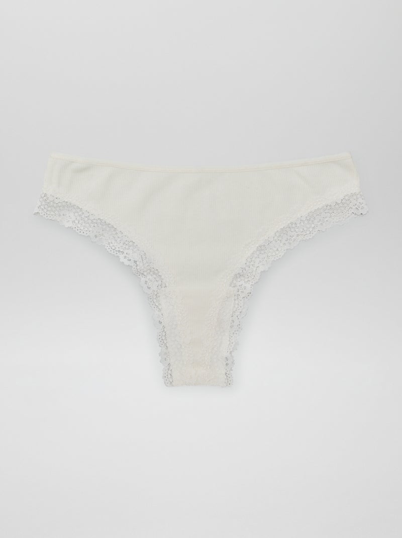 Setje met 3 tangaslips van ribtricot bruin - Kiabi