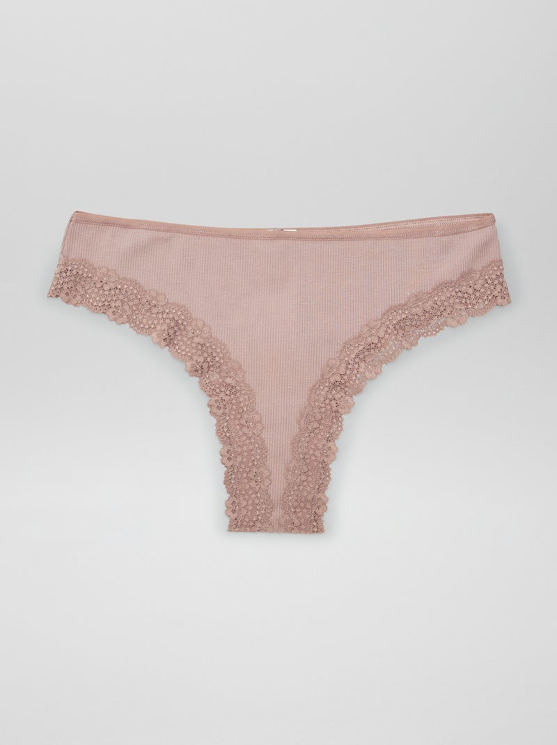 Setje met 3 tangaslips van ribtricot bruin - Kiabi