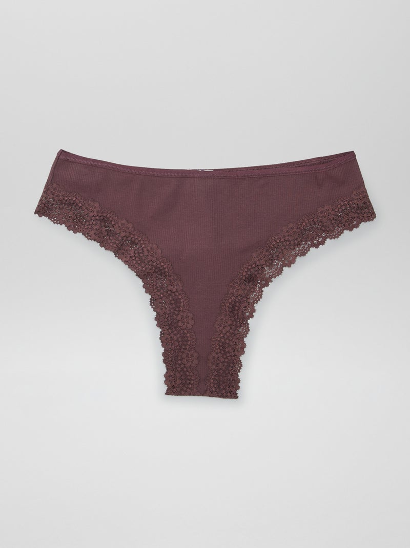 Setje met 3 tangaslips van ribtricot bruin - Kiabi