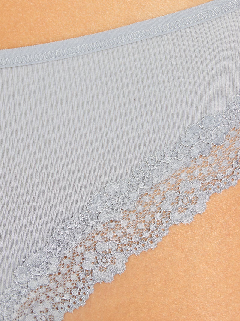 Setje met 3 tangaslips van ribtricot ROSE - Kiabi