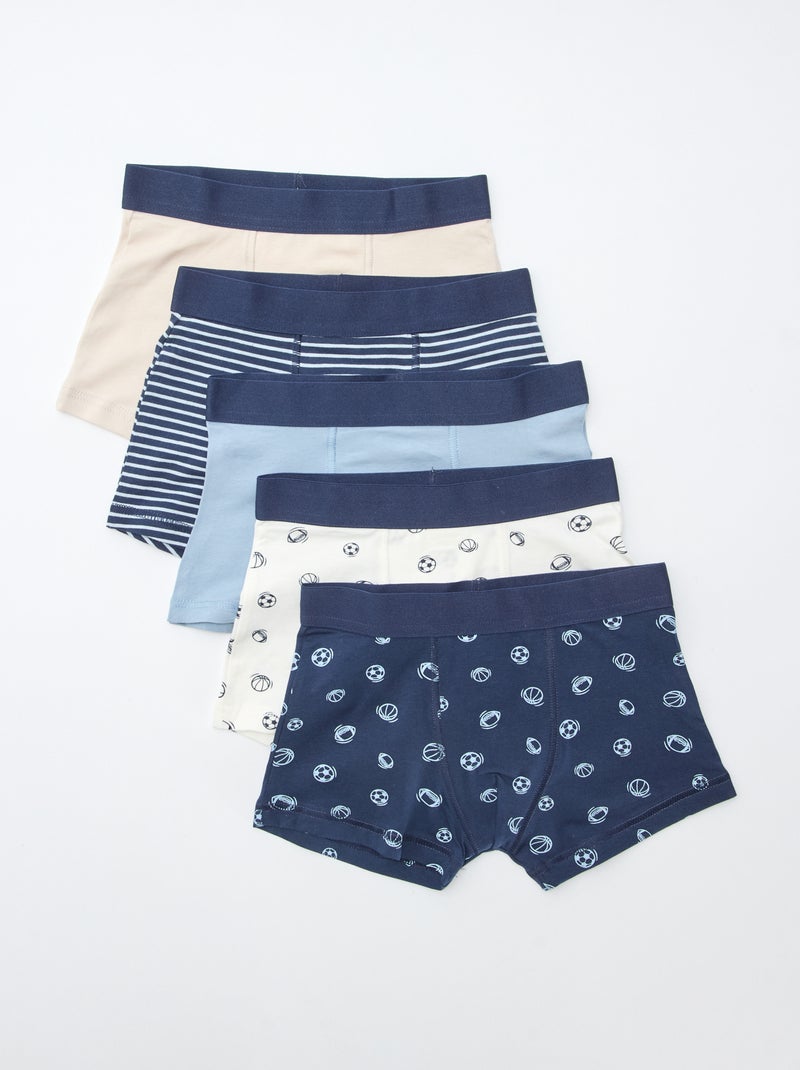 Setje met 5 effen en bedrukte boxershorts Blauw - Kiabi