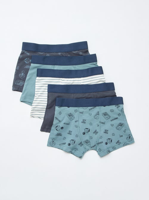 Setje met 5 effen en bedrukte boxershorts - Kiabi