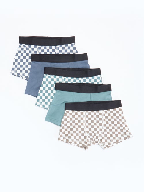 Setje met 5 effen en bedrukte boxershorts - Kiabi