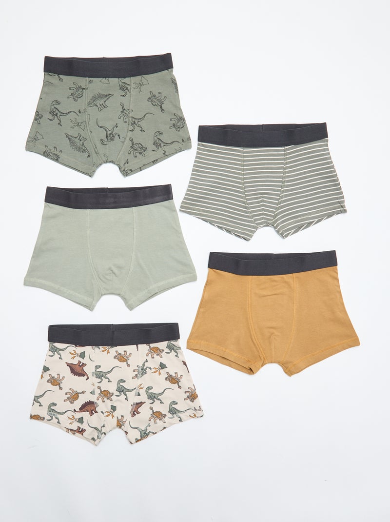 Setje met 5 effen en bedrukte boxershorts Kaki - Kiabi