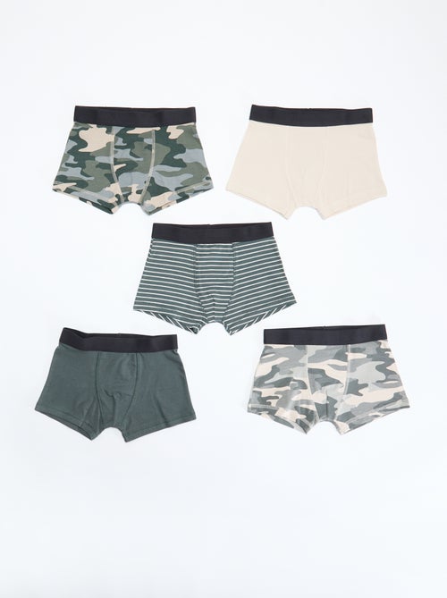 Setje met 5 effen en bedrukte boxershorts - Kiabi