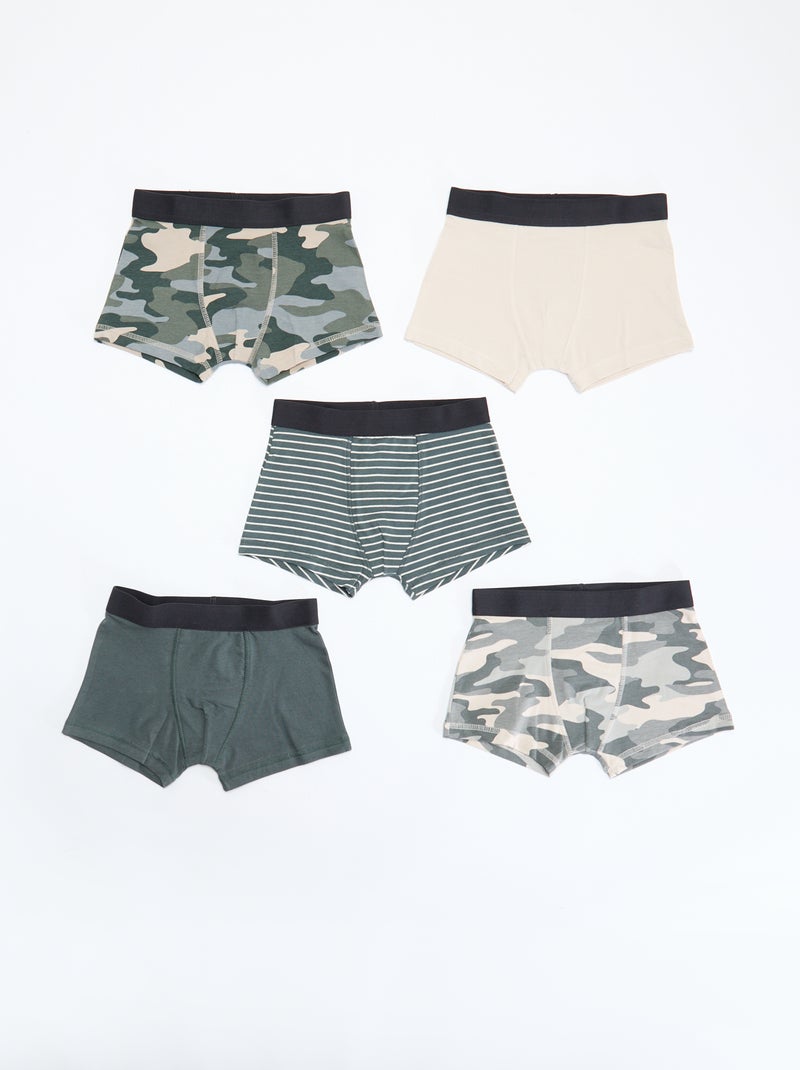 Setje met 5 effen en bedrukte boxershorts Kaki - Kiabi