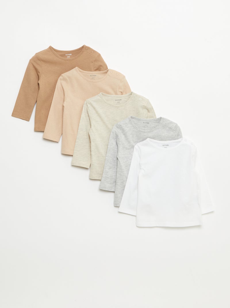 Setje met 5 effen T-shirts met lange mouw Wit - Kiabi