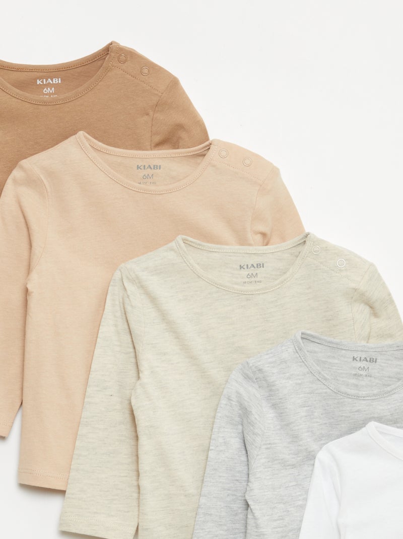 Setje met 5 effen T-shirts met lange mouw Wit - Kiabi